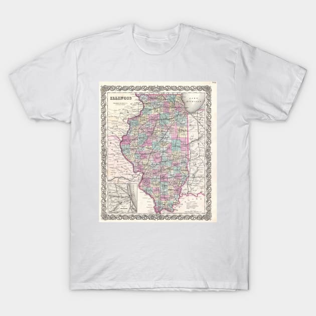 Vintage Map of Illinois (1855) T-Shirt by Bravuramedia